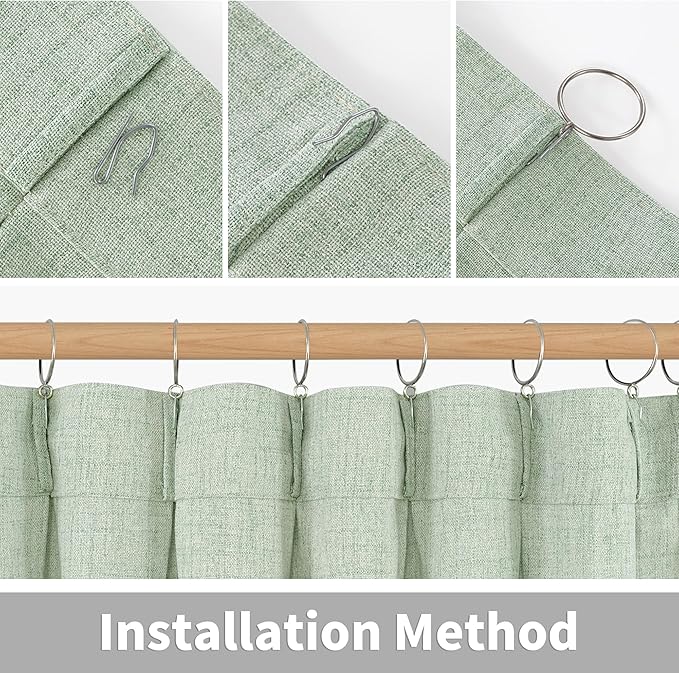 YoungsTex Sage Green Linen Curtains 95 Inch Length 2 Panels, Semi Sheer Drapes Light Filtering with Pinch Pleated for Living Room Bedroom Dining Back Tab Window Treatments, 40 X 95 Inch