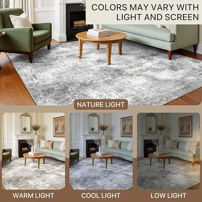 GENIMO Washable Area Rugs for Living Room, 10x14 Modern Non Slip Rugs, Low Pile Lightweight Soft Print Rug for Bedroom, Dining Room, Home Office, Grey