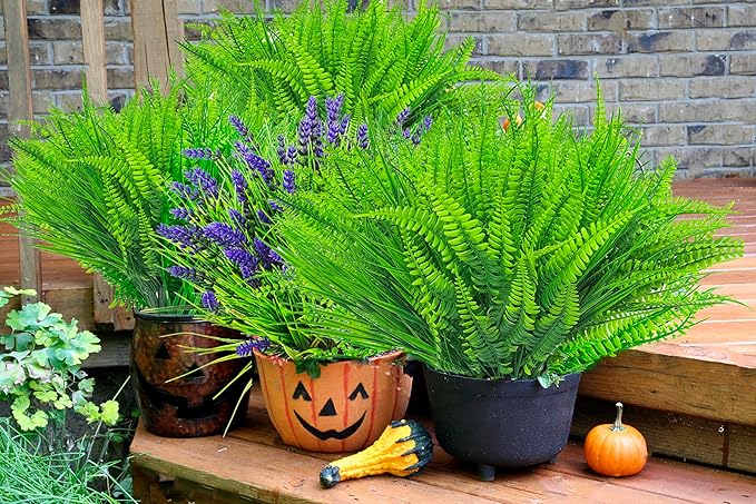 22 Bundles Artificial Plants Outdoor, Fake Plants UV Resistant Artificial Boston Ferns Faux Plants Plastic Greenery, Realistic Artificial Fake Outdoor Flowers for Home Porch Garden Window Box
