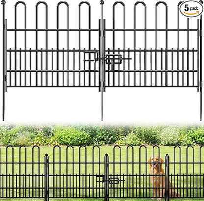 5 Panels Garden Fence with Latch Gate, 24.01in (H) X 10.04ft(L) Animal Barrier Fence with 1in Gaps for Rabits, Dog Fencing Outdoor for Yard, Flower Beds, Patios, Vegetable Patches