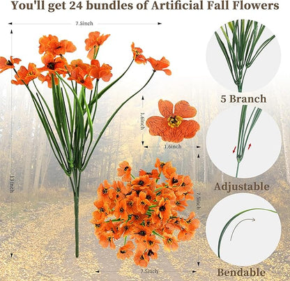 24 Bundles Artificial Mums for Outdoors/Indoors Faux Mums for Outdoor Planters, Fall Flowers Artificial for Decoration Garden Porch Window Box Home Wedding Farmhouse
