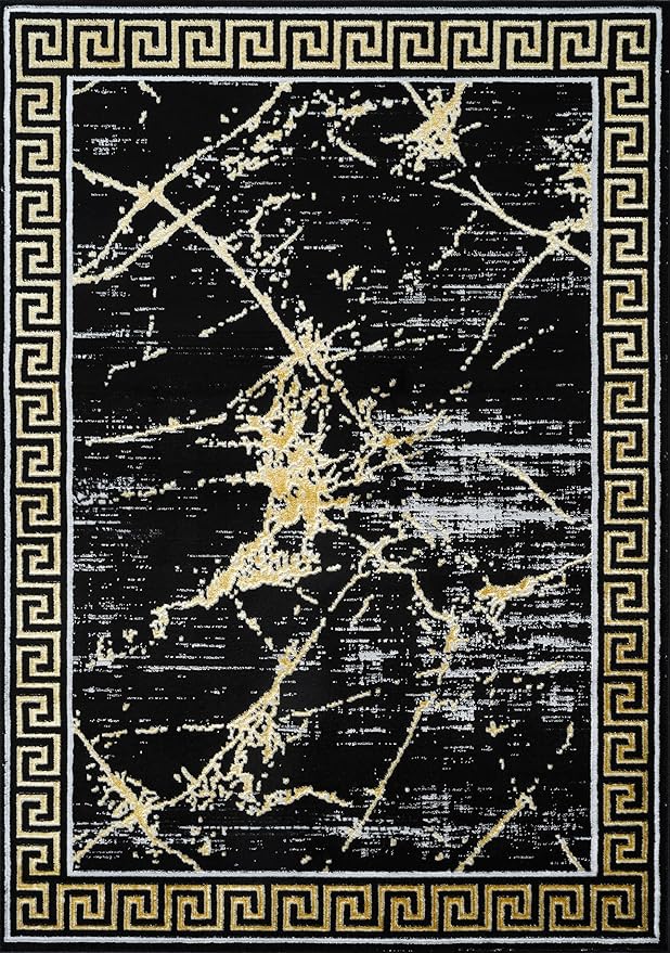GLORY RUGS Area Rugs Marble 5X7 Black Gold Carpet Modern Abstract Rug Living Room Dining Bedroom Rug