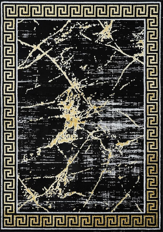 GLORY RUGS Area Rugs Marble 2x7 Black Gold Carpet Modern Abstract Rug Living Room Dining Bedroom Rug