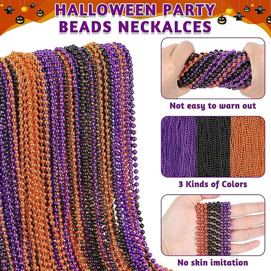 120 PCS Halloween Beads Necklaces, Black Purple Orange Beads Bulk, Halloween Party Accessories Parade Necklaces, Happy Trick Treat Mardi Gras Supplies Party Supplies Stuff