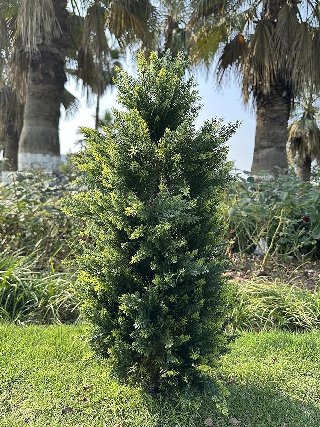3FT Artificial Cedar Topiary Trees with Ground Spike Set of 2, UV Resistant Artificial Bushes Faux Cypress Trees for Indoor Outdoor Home Garden, Yard, Porch, Patio Decor (Extra Dense)