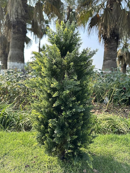 3FT Artificial Cedar Topiary Trees with Ground Spike Set of 2, UV Resistant Artificial Bushes Faux Cypress Trees for Indoor Outdoor Home Garden, Yard, Porch, Patio Decor (Extra Dense)