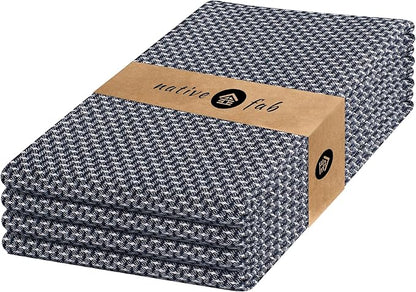 Native Fab 4 Pack Dotted Pattern Kitchen Dish Towels Cotton Super Absorbent Quick Drying Reusable 18x26 Inches - Bar Hand Towels, Kitchen Cleaning Towels with Hanging Loop, Navy