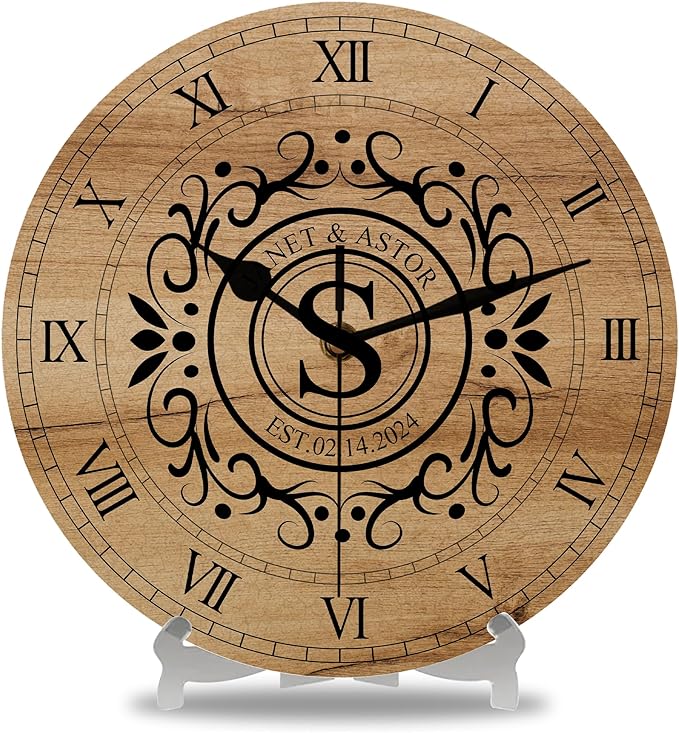 Personalized Couples Wall Clock with Roman Numerals, Custom Farmhouse Wall Clock with Name Date for Living Room Bathroom, Home Decor Gifts for Christmas Birthday Valentine's Anniversary