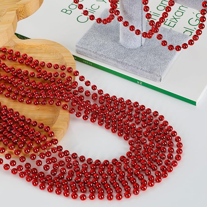 240PCS Red Necklace, Christmas Beads Necklace Accessories, 33" Red Mardi Gras Beads Festival Parade Throw for Wedding Birthday Valentines Mardi Gras Christmas Celebrations Decorations