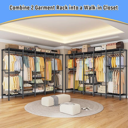 Raybee 88.2" W Clothes Rack Heavy Duty Clothing Racks for Hanging Clothes Portable Closet Loads 1200LBS Freestanding Garment Rack for Bedroom 88.2" W x 75.6" H x 15.7" D, Black