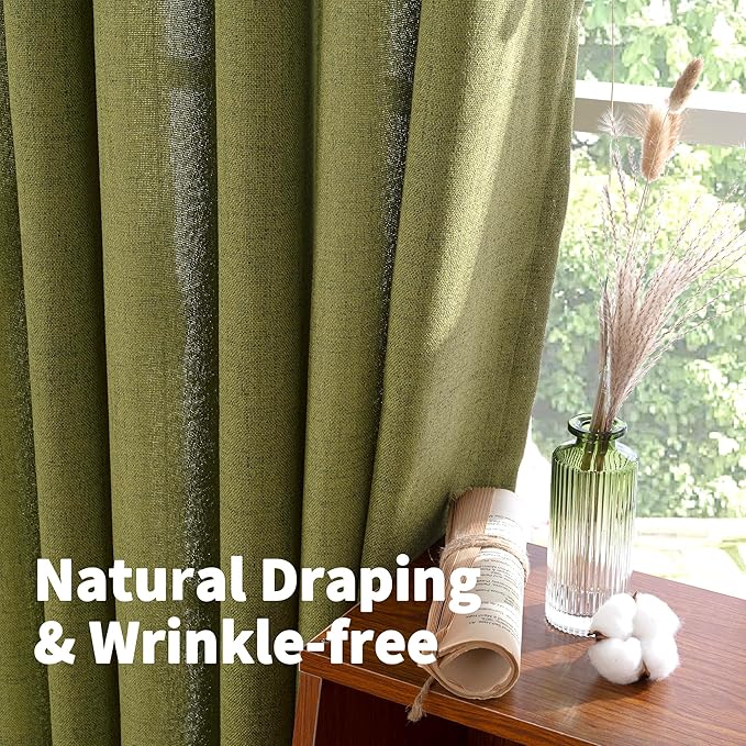 YoungsTex Olive Green Curtains 40 Inches Length for Short Window - Linen Textured Drapes Privacy Light Filtering with Bronze Grommet for Kitchen/Cafe/Country Decorative Privacy, 42 x 40 Inch, 2 Panels