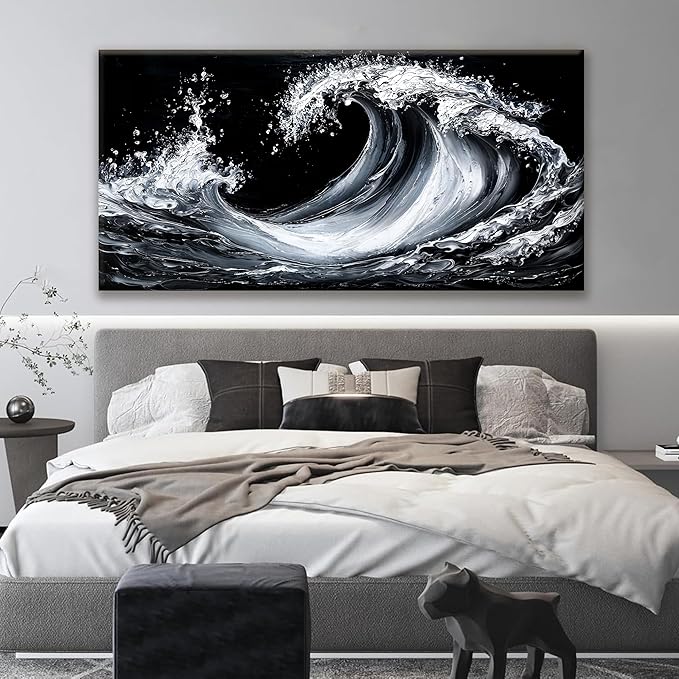Suconvng Canvas Wall Art Decor Pictures Large White Sea Wave Abstract Wall Art Print Modern Abstract Wall Art Painting Pictures For Living Room Home Kitchen Office Artwork 29 X 58 Inch