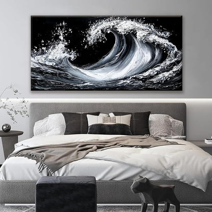 Suconvng Canvas Wall Art Decor Pictures Large White Sea Wave Abstract Wall Art Print Modern Abstract Wall Art Painting Pictures For Living Room Home Kitchen Office Artwork 29 X 58 Inch