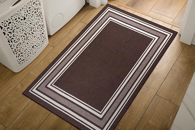 Modern Bordered Non Slip Indoor Runner Rugs for Living Room 2x3 Area Rugs for Kitchen, Rug for Bedroom, and Hallway, Stain Resistant Easy Cleaning Non Shedding Brown 2 x 3