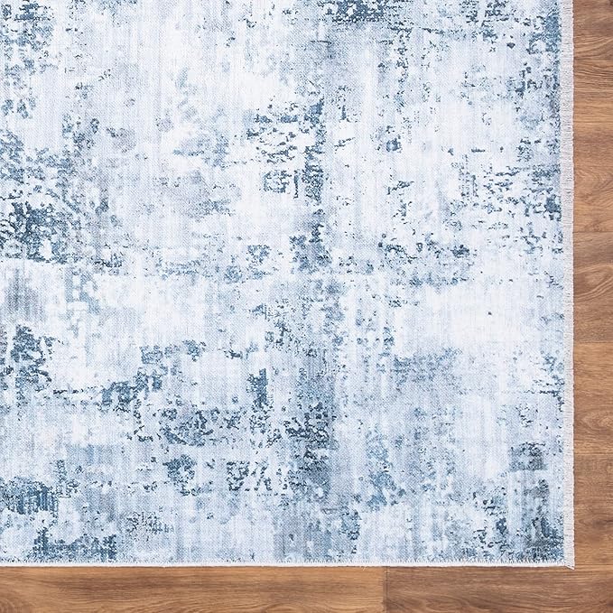 Bloom Rugs Washable Non-Slip 2x3 Rug - Blue/Gray Modern Abstract Area Rug for Living Room, Bedroom, Dining Room, and Kitchen - Exact Size: 2' x 3'