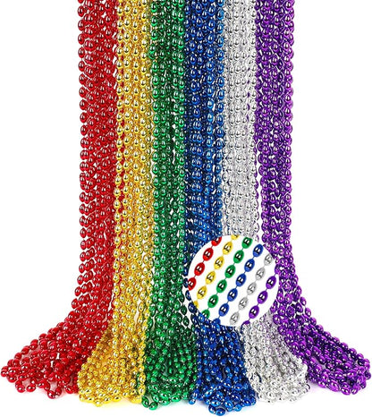 24PCS Mardi Gras Beads, Metallic 6 Kinds of Color Bead Necklaces, Aesthetic 32" Oval Necklaces Costume Beaded Party Favors, Festival Parade Throw Accessories for Wedding Birthday Party Favors Decor