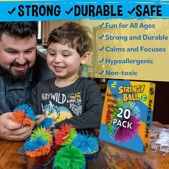 Stringy Balls & Fidget Toys 20 Pack - Fun Valentines Day Gifts for Kids School Classroom - Birthday Toddler Gifts for Boys & Girls - Sensory Valentine Party Favors 3 4 5 6 7 8 + Year Old Gift Idea