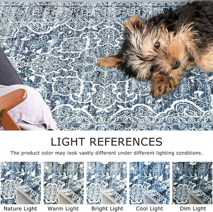 KUTA Vintage Washable Runner Rug, 2.6x8 Runners for Hallways Non-Slip Blue White Kitchen Rugs Ultra Soft Printed Tribal Floor Carpet for Bedroom Living Room Nursery Playroom