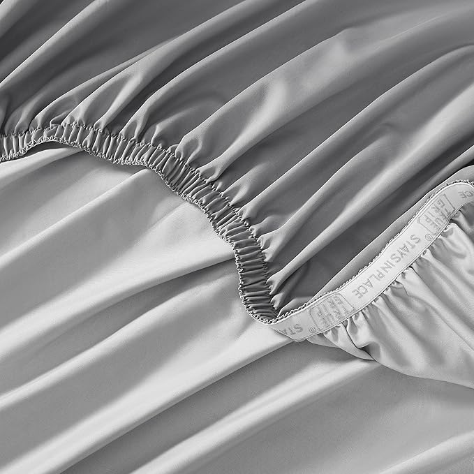 Linen Closet Luxury Cotton 1200 Thread Count Hotel Luxury 4-Piece Sheet Set, Full, Soft Silver