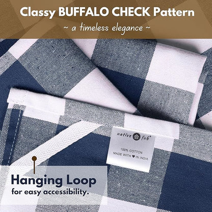 Native Fab 6-Pack Kitchen Towel with Hanging Loop 16x26 inches, Cotton Buffalo Check Kitchen Towels for Cleaning Drying, Washcloths Soft & Absorbent Cloth Rags, Bar Towel, Dish Cloth, Navy