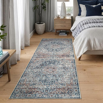 Bloom Rugs Caria Washable Non-Slip 10 ft Runner - Terracotta/Teal Traditional Runner for Entryway, Hallway, Bathroom, and Kitchen - Exact Size: 2'6" x 10'