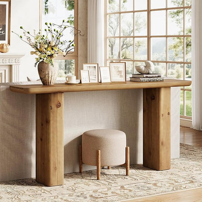 63-Inch Solid Wood Console Table, Wooden Sofa Table Behind Couch, Farmhouse Entryway Table, for Living Room, Foyer, Hallway, Entrance, Easy Assembly, Rustic Brown