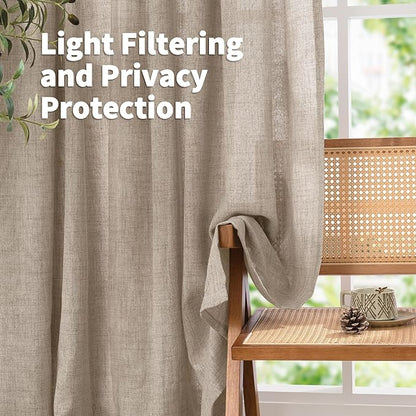 YoungsTex 90 Inch Length Linen Curtains for Living Room 2 Panels, Oatmeal Light Filtering Drapes with Pinch Pleated for Bedroom Office Country Semi Sheer Rustic Back Tab, 40 X 90 Inch