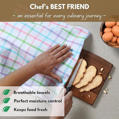 Native Fab Multi Color Check Kitchen Towels Set of 12, 100% Cotton, 16x26 Inch, Absorbent & Durable Dishcloth Set, Farmhouse Style Tea Towels for Rustic Kitchens, Cleaning, Cooking, Everyday Use