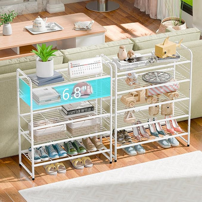 SUFAUY 5 Tier Shoe Rack 33" Wide, Shoe Storage Shelf for Entryway Garage, Heavy Duty Metal, White