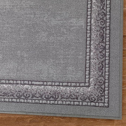 Antep Rugs Alfombras Bordered Modern 2x7 Non-Slip (Non-Skid) Low Pile Rubber Backing Indoor Area Runner Rug (Gray, 2' x 7')