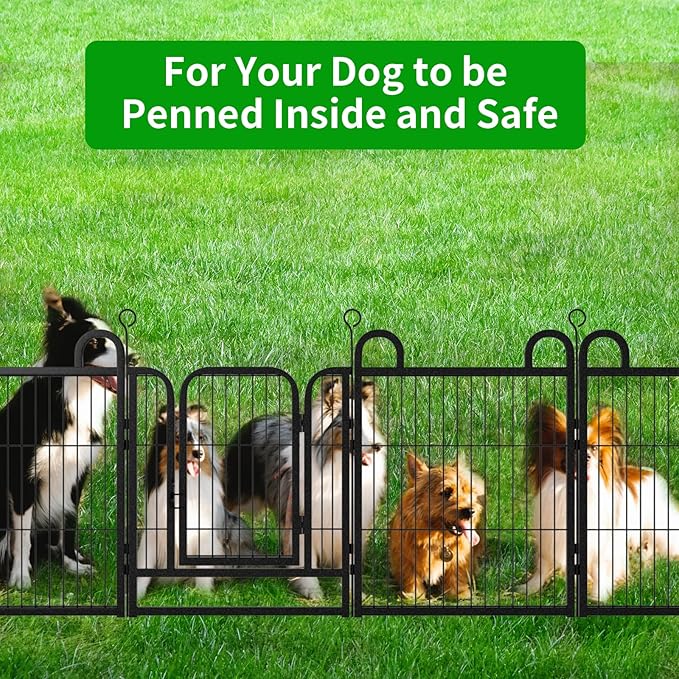 Puppy Playpen 16 Piece Panels Small Dog Fence Outdoor Indoor Use 24" Height Anti-Rust with Doors Portable Dog Play Pen for RV Camping Yard, Total 29FT, 68 Sq.ft, Snowy Black