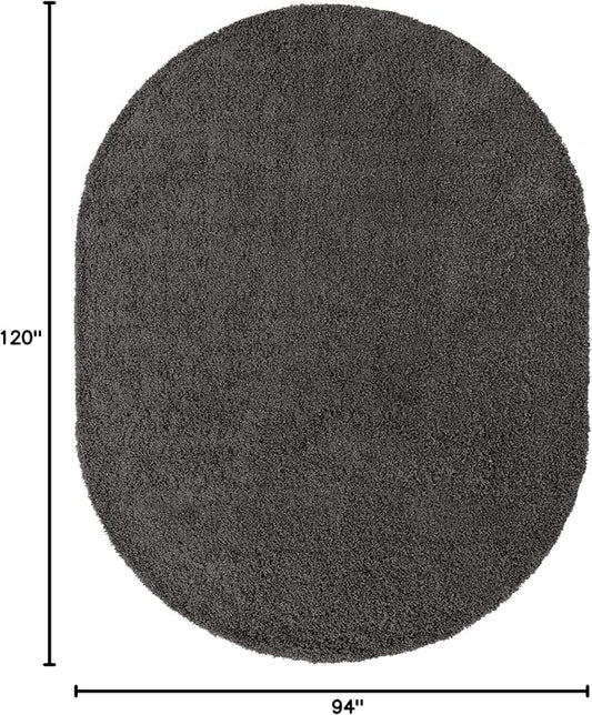 Unique Loom Solid Shag Collection Area Rug (7' 10" x 10' Oval, Graphite Gray)
