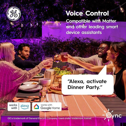 Cync GE Dynamic Effects Smart Cafe Lights, Color Changing Patio String Lights, Compatible with Alexa and Google, 48ft