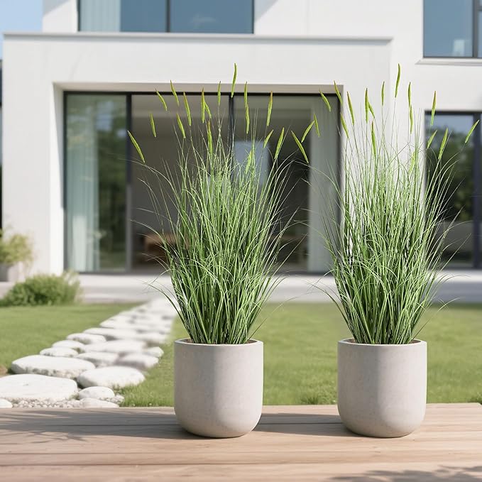 Faux 4ft 2-Pack Horsetail Reed Grass with Green Spikes, 48in Tall Indoor Outdoor Fake Grass in Pot, Home Office Decorative Artificial Plant & Greenery, Wedding Decor Bristlegrass