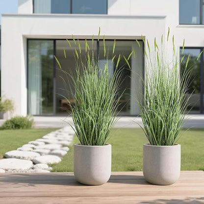 Faux 4ft 2-Pack Horsetail Reed Grass with Green Spikes, 48in Tall Indoor Outdoor Fake Grass in Pot, Home Office Decorative Artificial Plant & Greenery, Wedding Decor Bristlegrass