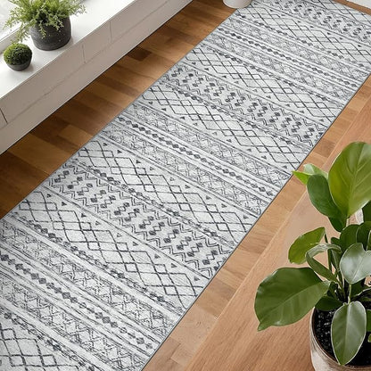 KUTA Long Hallway Runner Rug 2.6x14 Non-Slip Washable, Moroccan Vintage Beige Boho Kitchen Rugs Ultra Soft Distressed Geometric Floor Carpet Runners for Bedroom Laundry Stairway Entryway