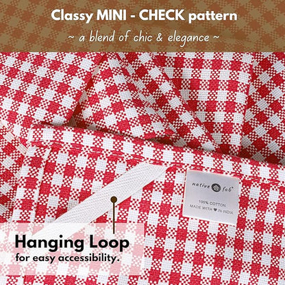 Native Fab 6 Pack Kitchen Towel with Hanging Loop 16x26 inches, Cotton Gingham Check Dish Towels for Cleaning & Drying Dishes, Absorbent Cloth Rags, Bar Towel, Dish Cloth Set, Red White