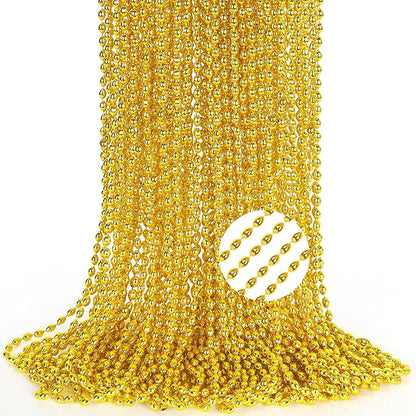 24PCS Gold Bead Necklaces, Metallic Oval Beaded Necklace Bulk, 32" Necklaces Costume Mardi Gras Beads, Festival Parade Throw Accessories for Wedding Birthday Pirate Theme Christmas Party Favors Decor