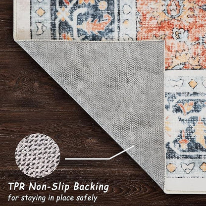 vivorug Runner Rug 2'x7' Washable Non-Slip Boho Runners for Hallways Kitchen Entryway Laundry Room Carpet Hallway Runner Orange/Navy