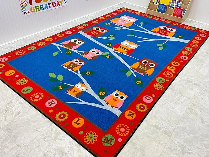 Hoot Hoot Children's Rug, 7'6" x 12', Multicolored, Educational Classroom Rug, Kids Learning Play Mat | Area Rug for Bedroom or Playroom