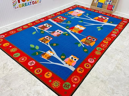 Hoot Hoot Children's Rug, 7'6" x 12', Multicolored, Educational Classroom Rug, Kids Learning Play Mat | Area Rug for Bedroom or Playroom