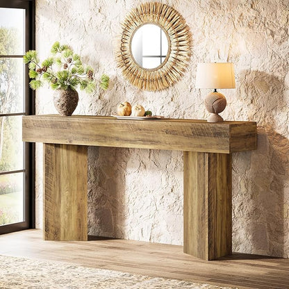 Tribesigns 1 Console Table Console Table for Entryway MDF Farmhouse Rustic Brown Narrow Wooden 63-inch Entryway Sofa Long Couch Foyer Hallway Living Room Wood -Brown 13.78" D x 62.99" W x 33.46" H
