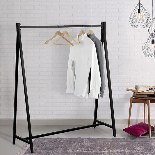 MyGift 47 Inch Modern Black Heavy Duty Metal A-Frame Wardrobe Clothing Rack, Commercial Grade Freestanding Garment Hanger for Bedroom Closet Clothes or Retail Display