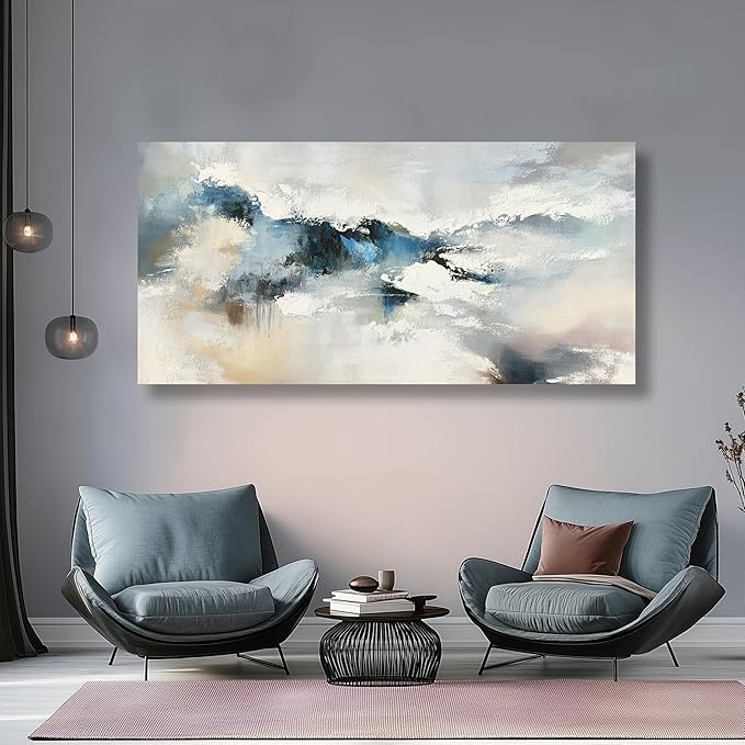Yuaxker Large Abstract Wall Art Aesthetic Wall Decor Blue and White Artwork Wall Hanging Canvas Painting for Living Room Bedroom Dining Room Office Home Decor 30x60 Inch