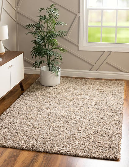 Unique Loom Solid Shag Collection Area Rug (10' x 13' 11" Rectangle, Taupe)
