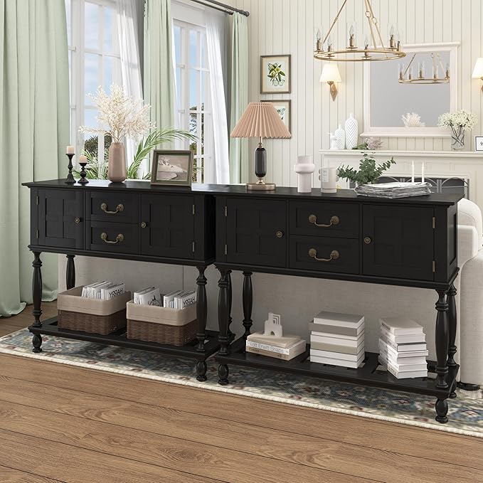 Console Table with Drawers, Vintage Entryway Tables with Storage and Shelf, Hallway Table with Turned Legs, Narrow Behind Couch Sofa Table for Entryway, Hallway, Living Room