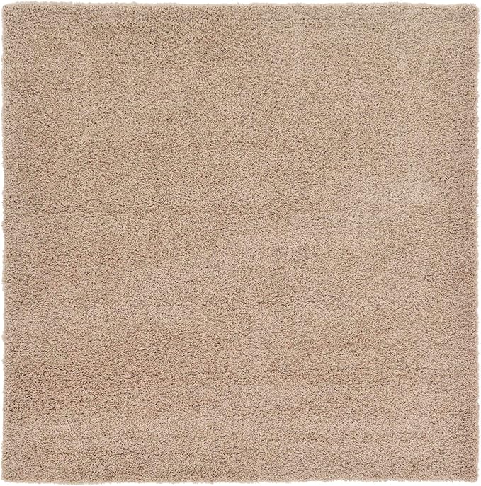 Unique Loom Solid Shag Collection Area Rug (7' 10" Square, Taupe)