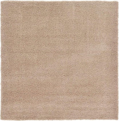 Unique Loom Solid Shag Collection Area Rug (7' 10" Square, Taupe)