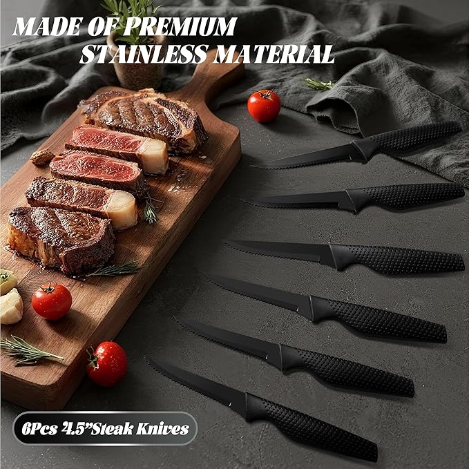 Knife Set, 20 Pcs Kitchen Knife set with block, Sharpener, Finger Guard, Brush, German Stainless Steel, Dishwasher Safe, Anti-slip Handle, Black