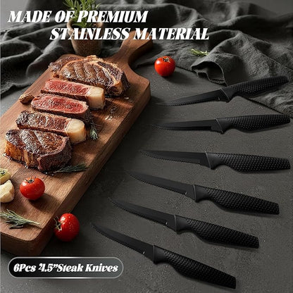 Knife Set, 20 Pcs Kitchen Knife set with block, Sharpener, Finger Guard, Brush, German Stainless Steel, Dishwasher Safe, Anti-slip Handle, Black